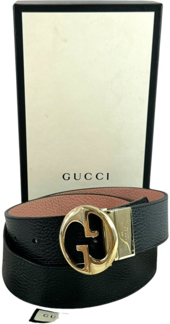 GUCCI 450000Black & Pink Leather Interlocking GG Reversible