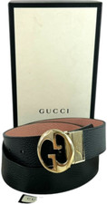 GUCCI 450000Black  Pink Leather Interlocking GG Reversible Women's Belt 90-36