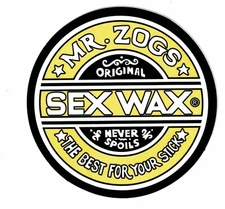MR ZOGS SEX WAX Yellow Sticker Decal 3"x3"...Surf Skateboard Surfing Zoggs