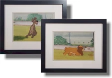 🟦🟪(2) Lady Tramp Lady cel Art Corner 1955 Disney Original Production cel Frame