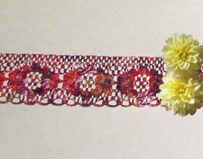 Red Lace Trim Floral 12 - 24 Yards x 1-1/4" Multi Color M85BV CLOSEOUT