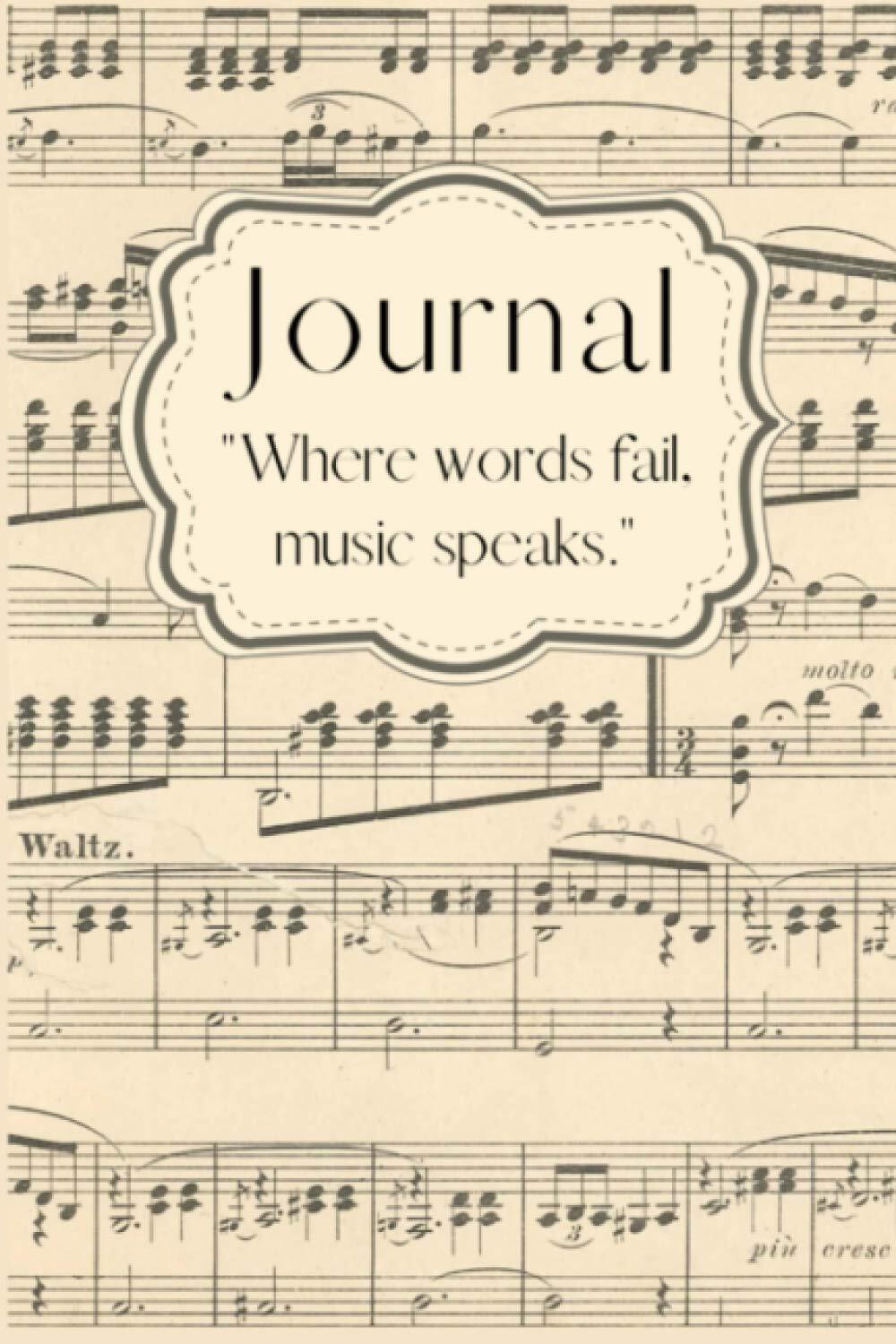 Music Themed Journal or Notebook - Blank Lined for Music Lovers, Vintage Sheet M