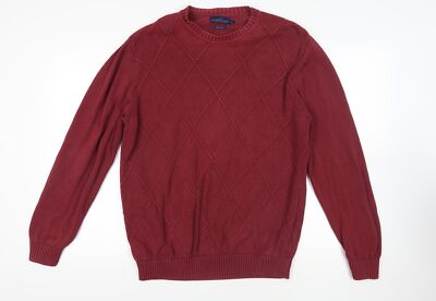 Atlantic Bay roter Argyle Strickpullover Baumwolle L