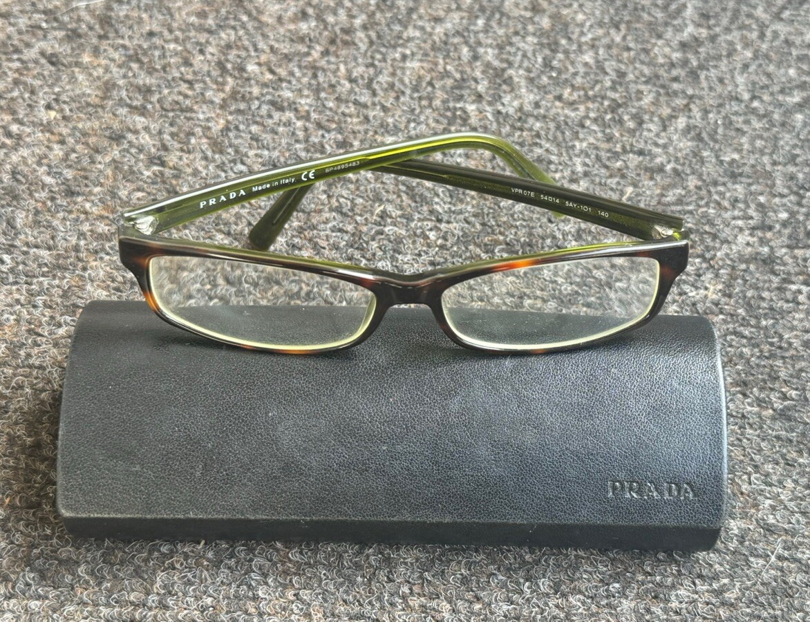 GENUINE PRADA GREEN TORTOISE VISION EYEGLASSES FRAMES VPR 07E Made 