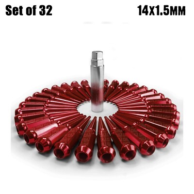 (32) RED Steel Spike Lug Nuts 14x1.5 fit Chevy 2500 3500 3/4 1 Ton Trucks 8RD3