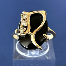 Vintage 18kt Gold Electroplated Genuine Black Onyx Stone Ring - Size 6.75