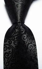 New Classic Paisley Full Black JACQUARD WOVEN Silk Men's Tie Necktie
