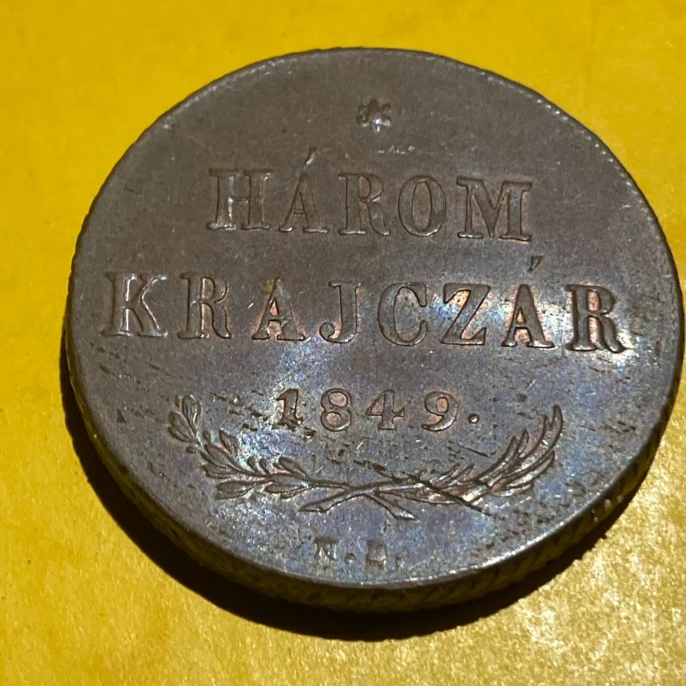 Moneda de cobre 1849 Hungría Guerra de Independencia 3 Krajczar alto grado (algunos rojos) Foto 4 de 4