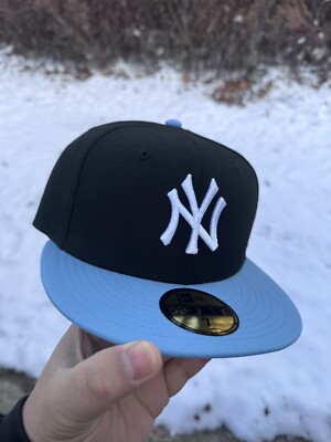 NEW YORK YANKEES MLB NEW ERA 59FIFTY FITTED CAP HAT 5950 BLACK SKY WHITE 2 TONE