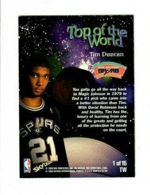 TIM DUNCAN 1997 98 NBA Hoops Basketball TOP OF THE WORLD