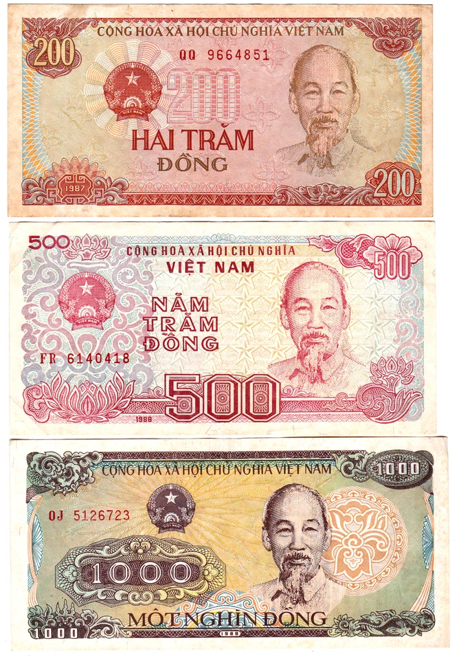 Mazuma *F2496 Vietnam 1987-1988 200,500 & 1000 Dong 3pcs EF-GEF - Image 2 of 3