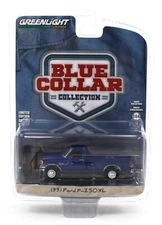 1:64 GreenLight *BLUE COLLAR 13* Blue 1991 Ford F-250XL Pickup w/PLOW NIP