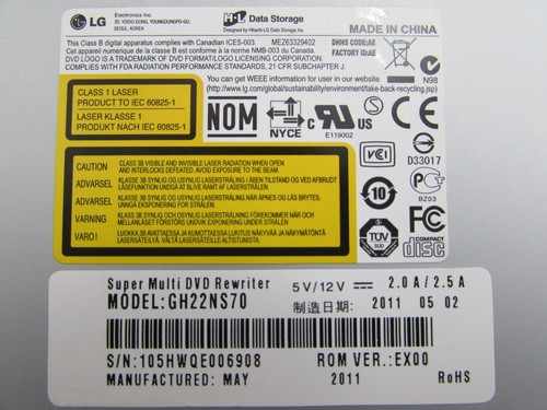 LG GH22NS70 8x DVD±RW Dual Layer DVD Writer Black 5.25" SATA Optical Drive ODD - Picture 3 of 4