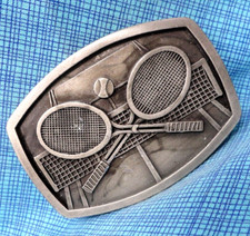 Tennis Belt Buckle Racket Pro Set Match Game Vtg 70s Indiana Metal Craft .XTT932