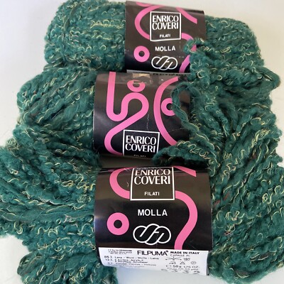 Enrico Coveri Yarn Molla Filpuma Lot Of 3 Skeins Green Wool Blend 50g 55 Yards
