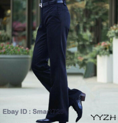 Mens Loose Bell-bottom Dancing Trousers Long Pants Business Dress Trousers New