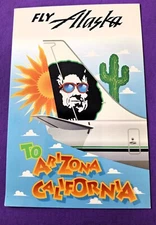 ALASKA Airlines Postcard  Fly Alaska to Arizona + California Airline Issue