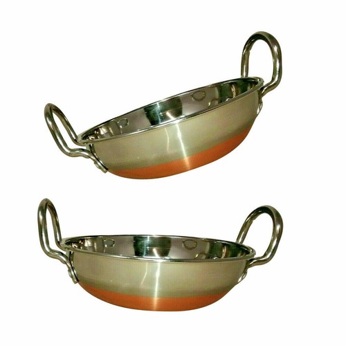 Copper BASE & Stainless Steel Balti Karahi Handi Curry Serving Dishes D