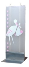 Stork Baby Shower Hand Made Flat Candle, Gift Idea, It's a Girl