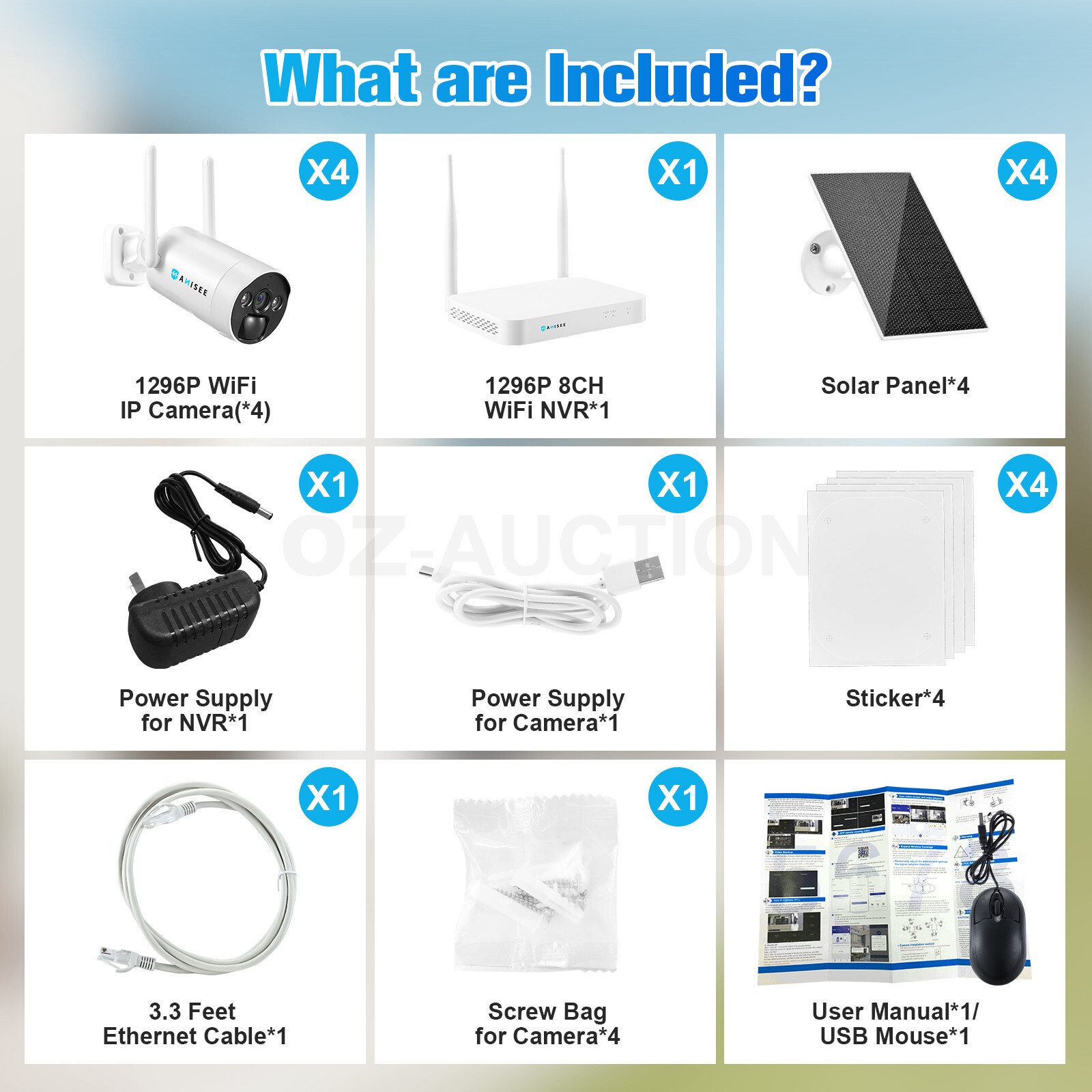 ANISEE 8CH Security Camera System with Solar Panel NVR Wireless CCTV