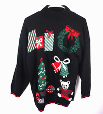Vtg Nutcracker Ugly Christmas Sweatshirt Womens Med Red Made in USA Some Glitter