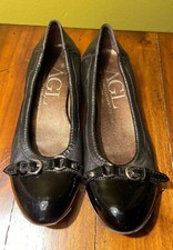 AGL Attilio Giusti Leombruni Black Agl Signature Leather Ballet Flats 38.5