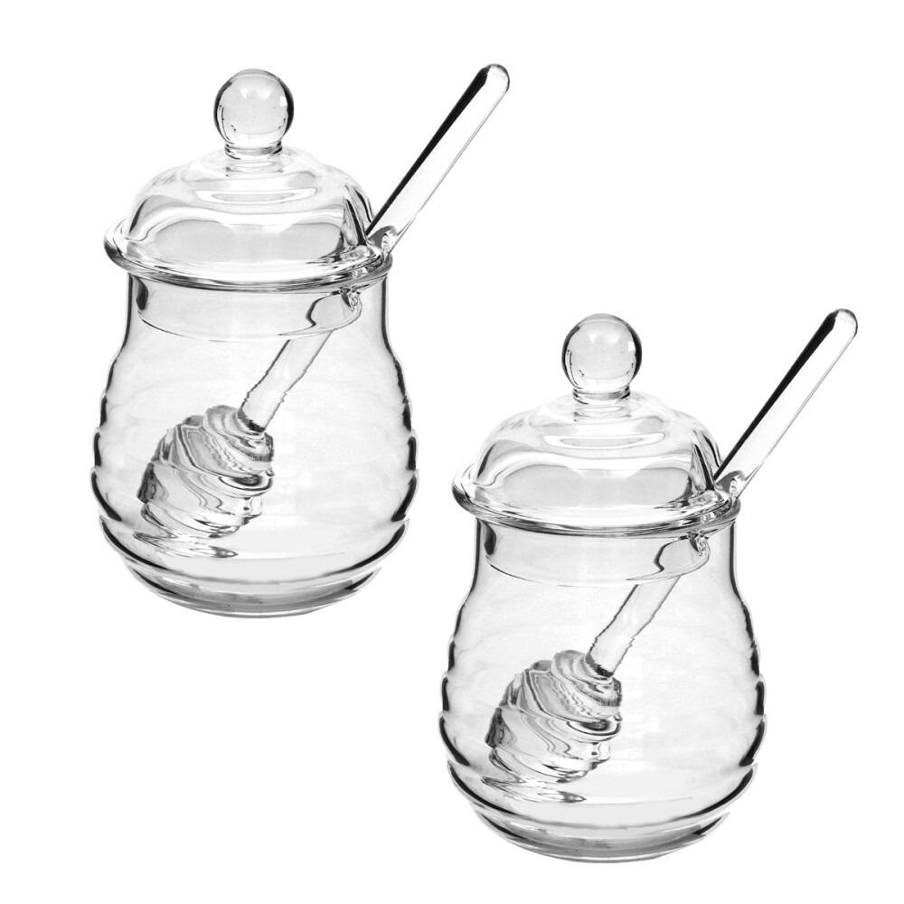 2-Piece Clear Glass Sugar Jar Set with Dipper and Lid