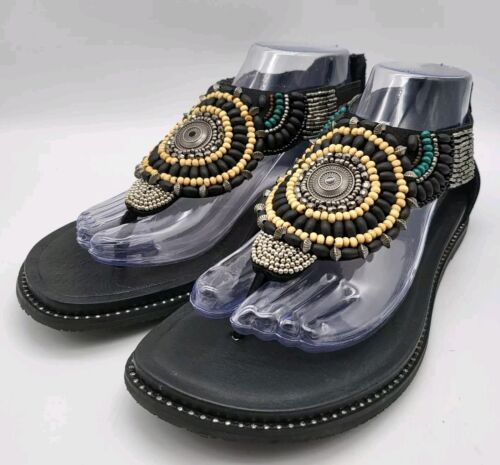 Alegria Zan Sandal Women's 8.5 Beaded Thong Gladiator Heel Zip Comfort With Box