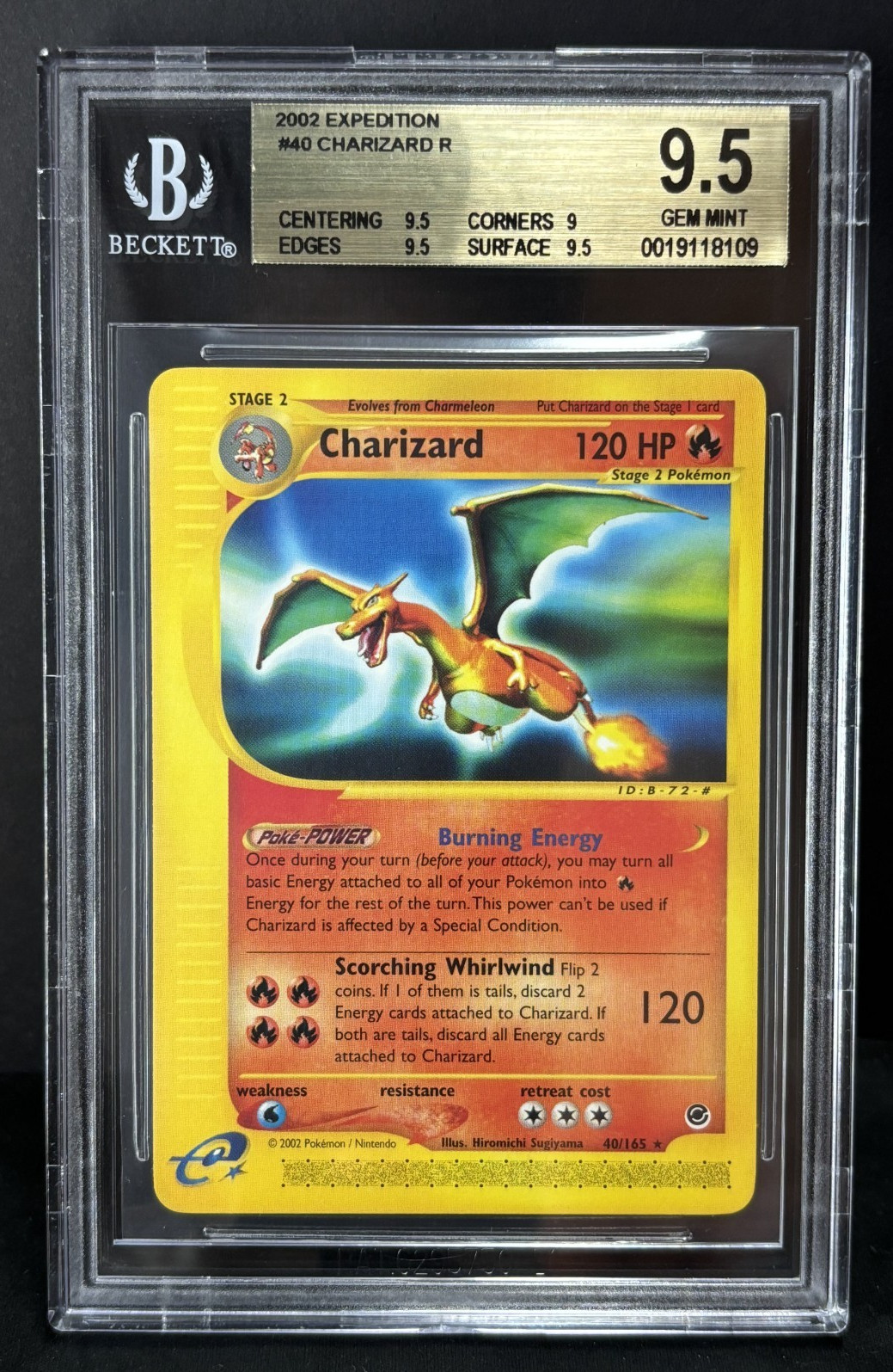 Pokemon 2002 Expedition Charizard Rare 40/165 BGS 9.5