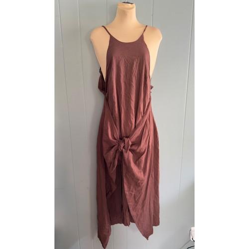 Free People brown Cotton blend apron dress XS open back tie front boho laganlook - Picture 2 of 12