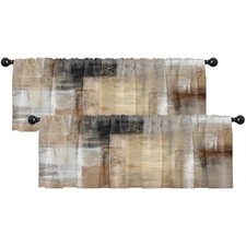 2 Pack Valances Window Treatments, 18"W x 52"L Pack of 2 Abstract Brown 2