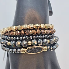 Park Lane Gold Hematite Faceted Beaded Bracelet 5 Stack Druzzy Stretchable NWT