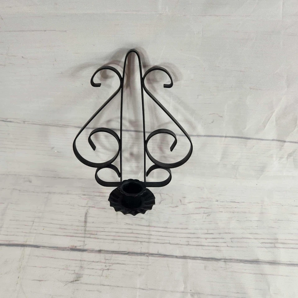 Black Metal Wall Candle Holder Sconce Wrought Iron - Vintage Home Decor - Image 2 of 4