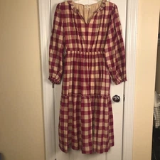 Mille Anthropologie Dress 100% Cotton Medium Gingham Tiered Boho Cottage Prairie