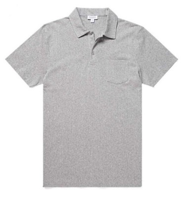 Sunspel Polo Riviera Kurzarm Baumwolle Grau Meliert XS - Neu