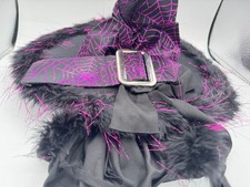 Witch Hall Costume - Black Purple Spider Web Hat, Feathers, Belt
