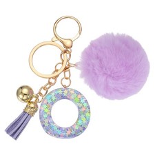 Alphabet Initial Letter Keychain Letter-O Cute Heart Resin Keyrings Purple