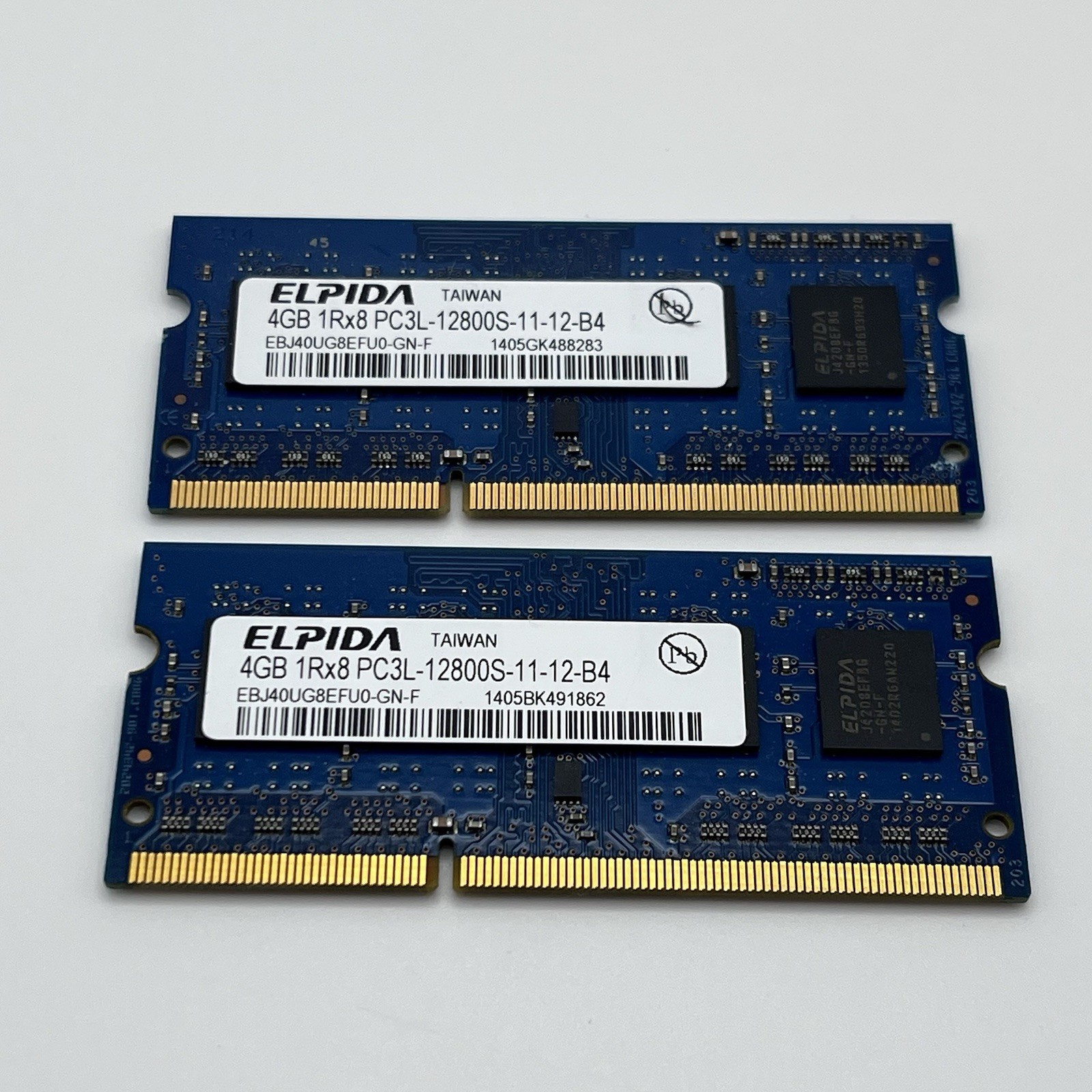 8GB Kit (2x4GB) 1Rx8 PC3L-12800 DDR3-1600MHz Elpida Laptop RAM EBJ40UG8EFU0-GN-F