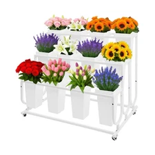 Metal Flower Display Stand, Plant Stand w/ Wheels Movable Flower Display Stand