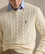  145 Polo Ralph Lauren Men  s Cable Knit Cotton Crewneck Sweater Andover Cream M