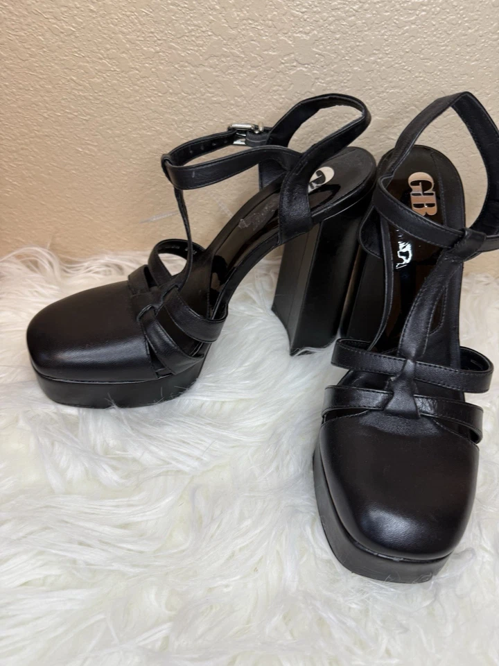 GB Mem-Ories Leather T-Strap Platform Size 8.5 Pumps Chunky Block Heel Grunge - Image 2 of 4