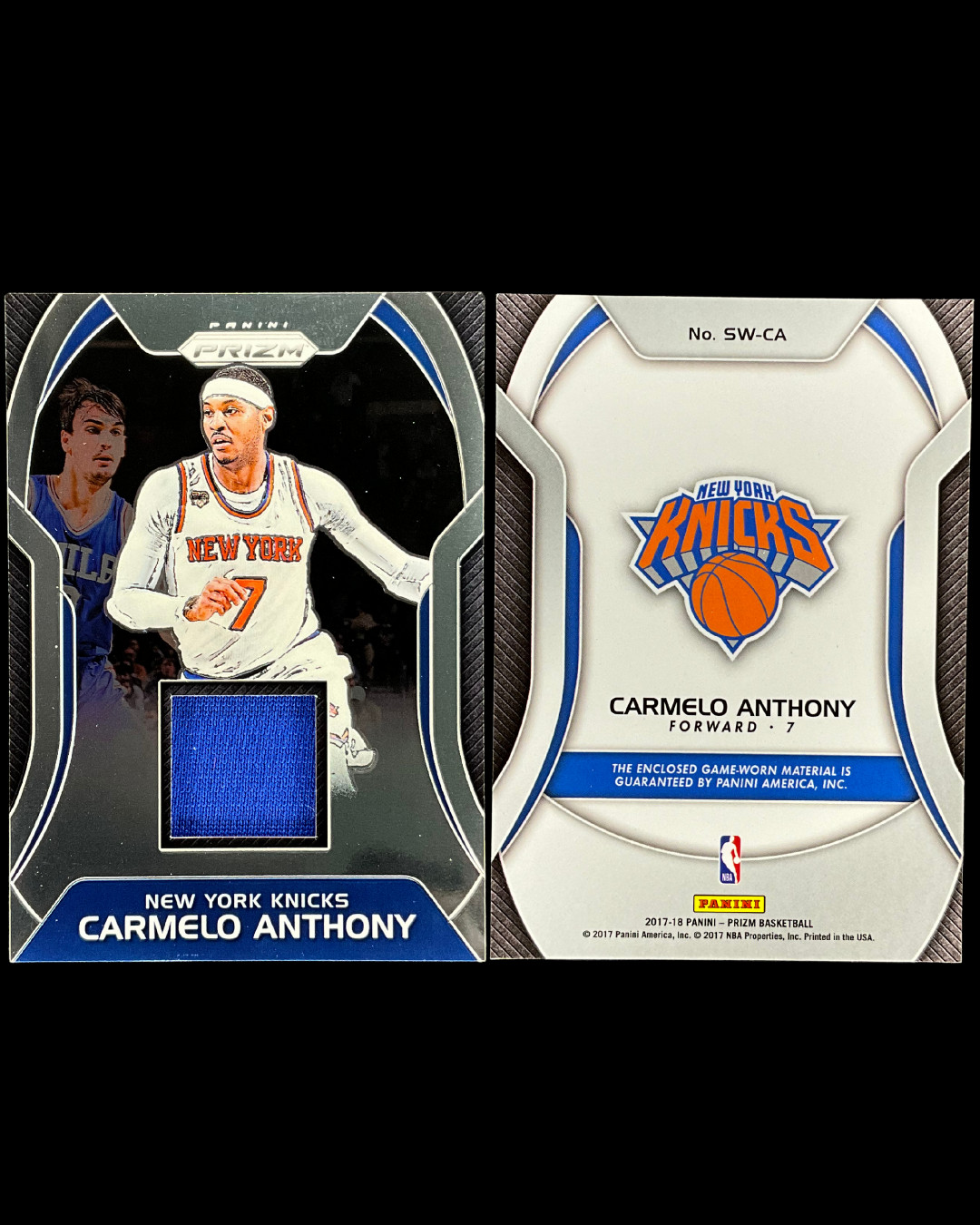 2017-18 Carmelo Anthony Panini Prizm Basketball GAME WORN Jersey Card #SW-CA view 2