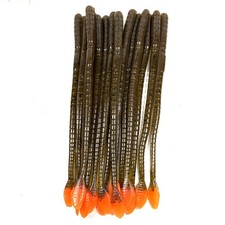 15Hand Poured 7.75” Almond Tail Plastic Worm. “Green Pumpkin Orange “