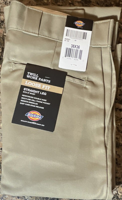 Dickies WP873 Men's Twill Work Pants 38x36 Beige Loose Fit Straight Leg