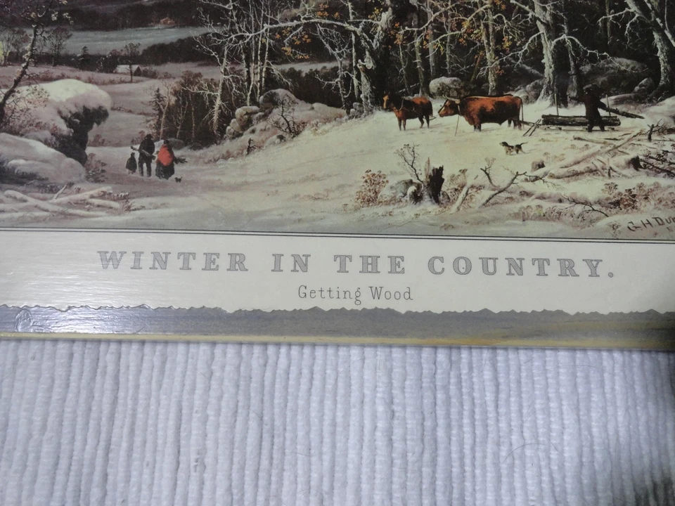 Currier e Ives antiguos/país de invierno+flores/2 lados sobre madera Foto 2 de 4