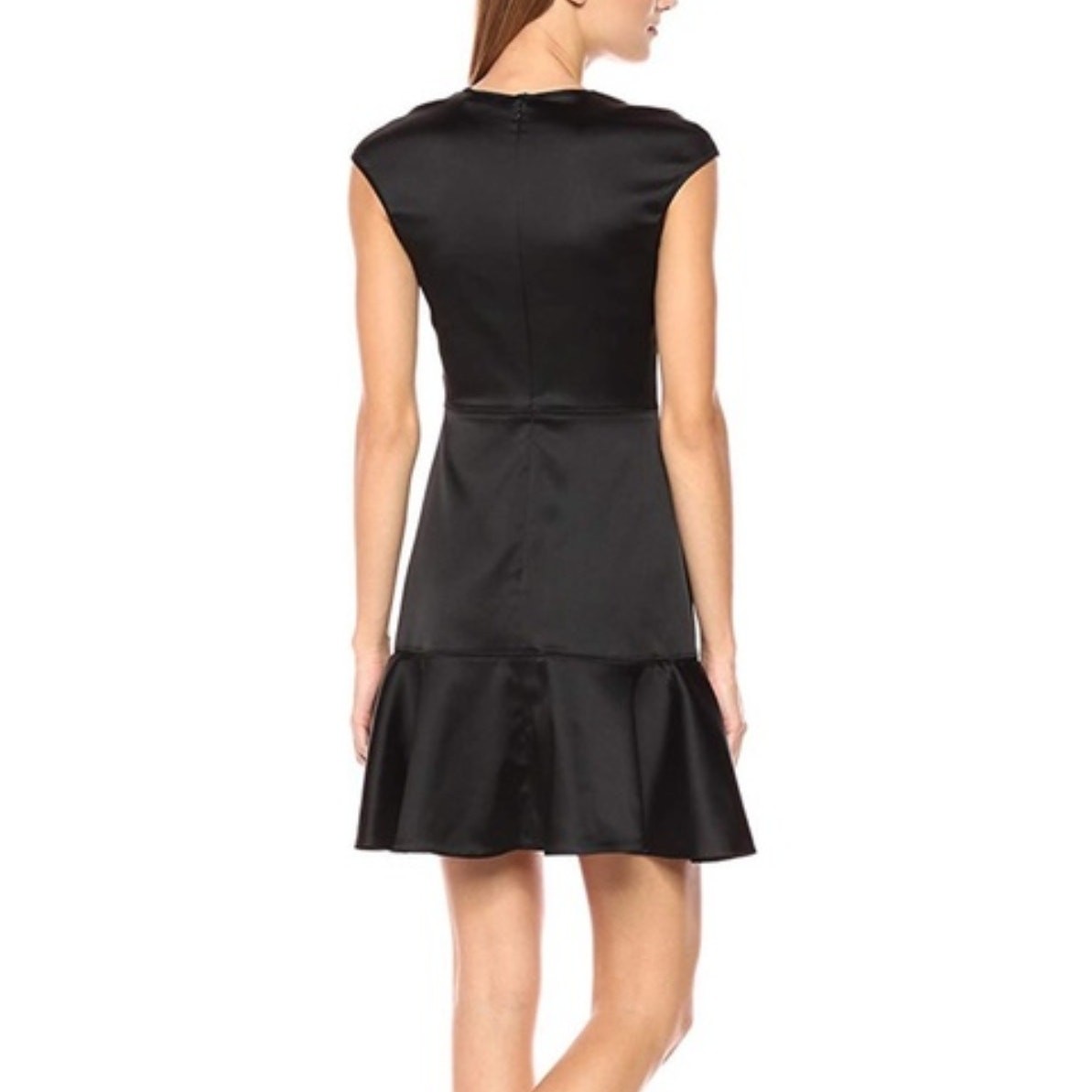 Theory Essential Flare A-Line Dress Black Satin Mini Dress Size 6 Small thumbnail 2