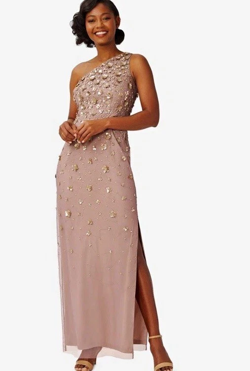 adrianna papell one shoulder dress Adrianna Papell Womens Sequined One Shoulder Formal Dress Blue 4