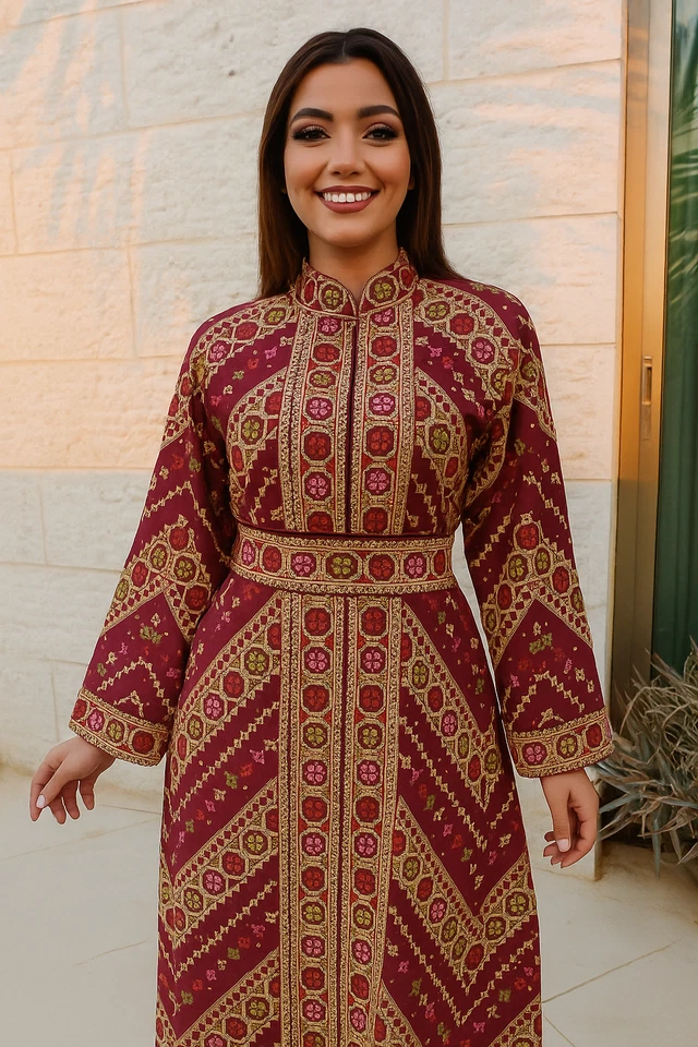 Lujo Bordado Terciopelo Abaya | Vestido Thobe Formal Tatreez Palestino Foto 4 de 4