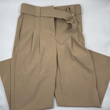 Ann Taylor Pants Womens 2 Beige Pleated Relaxed Twill Belted Lined Pockets
