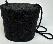 Vintage Black Handle Beaded Decoupage Purse Box